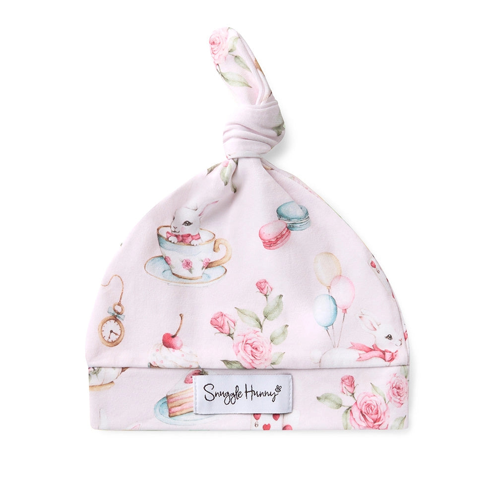 Alice’S Tea Party Organic Knotted Beanie by Snuggle Hunny