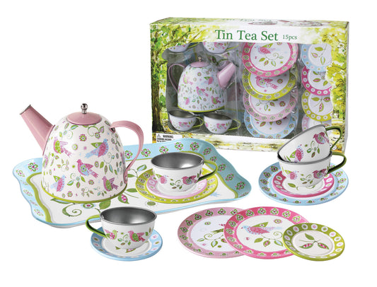 Bird Design Tin Tea Set