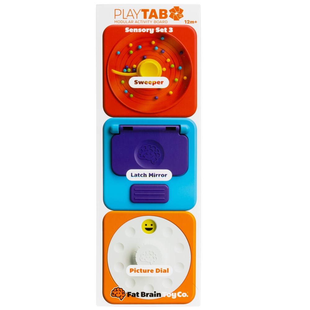 PlayTab Sensory Set Three - Latch Mirror, Picture Tile, Sweeper Tile by Fat Brain Toys