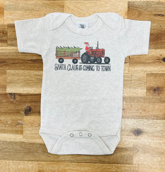 SALE "Santa Claus Is Coming To Town Country Christmas Tractor" SHORT SLEEVED Body Suit
