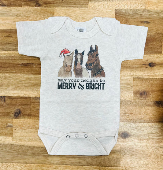 SALE "May Your Neighs Be Merry & Bright" Christmas Horse SHORT SLEEVED Body Suit