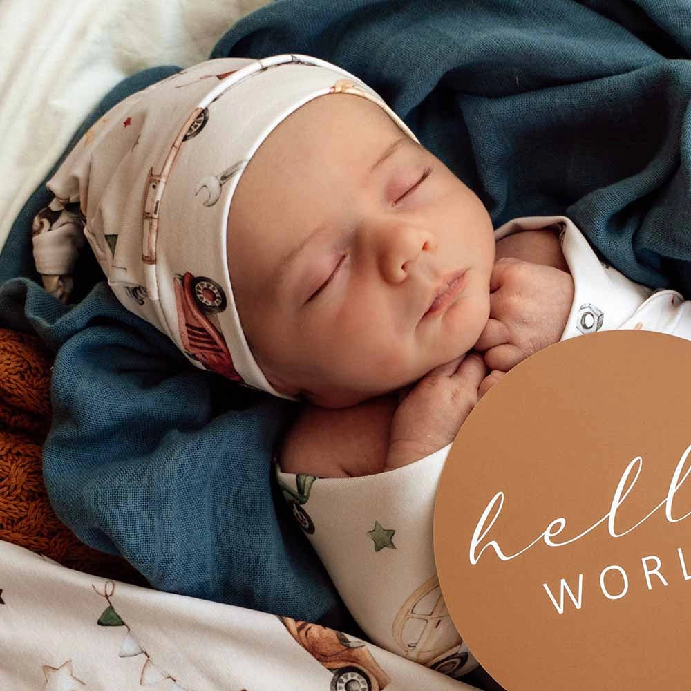 Vintage Cars Organic Knotted Beanie by Snuggle Hunny