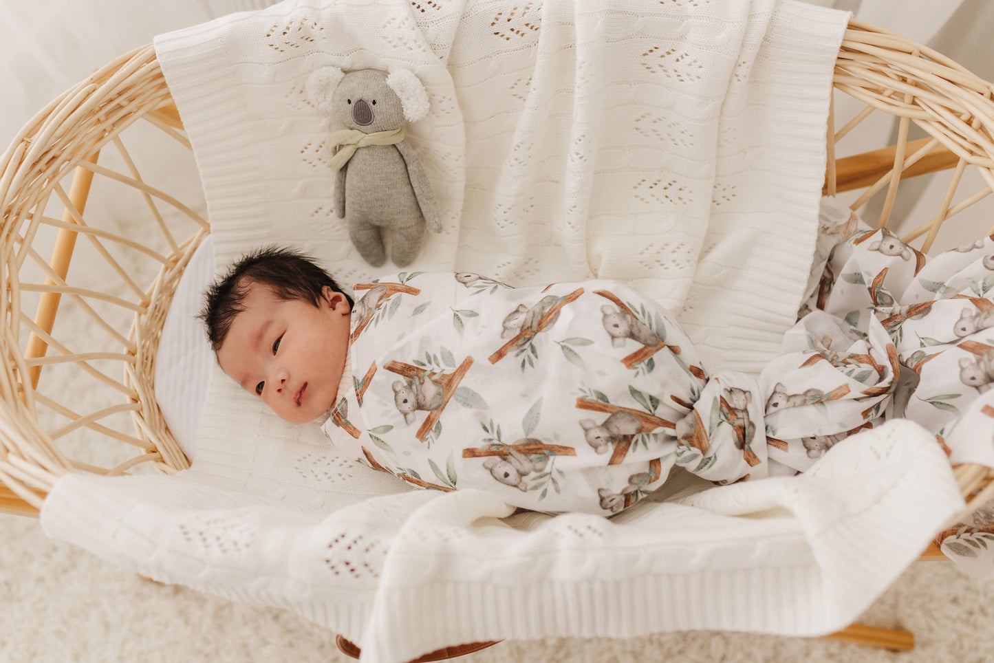 Koala Muslin Wrap & Sage Pram Clips Set