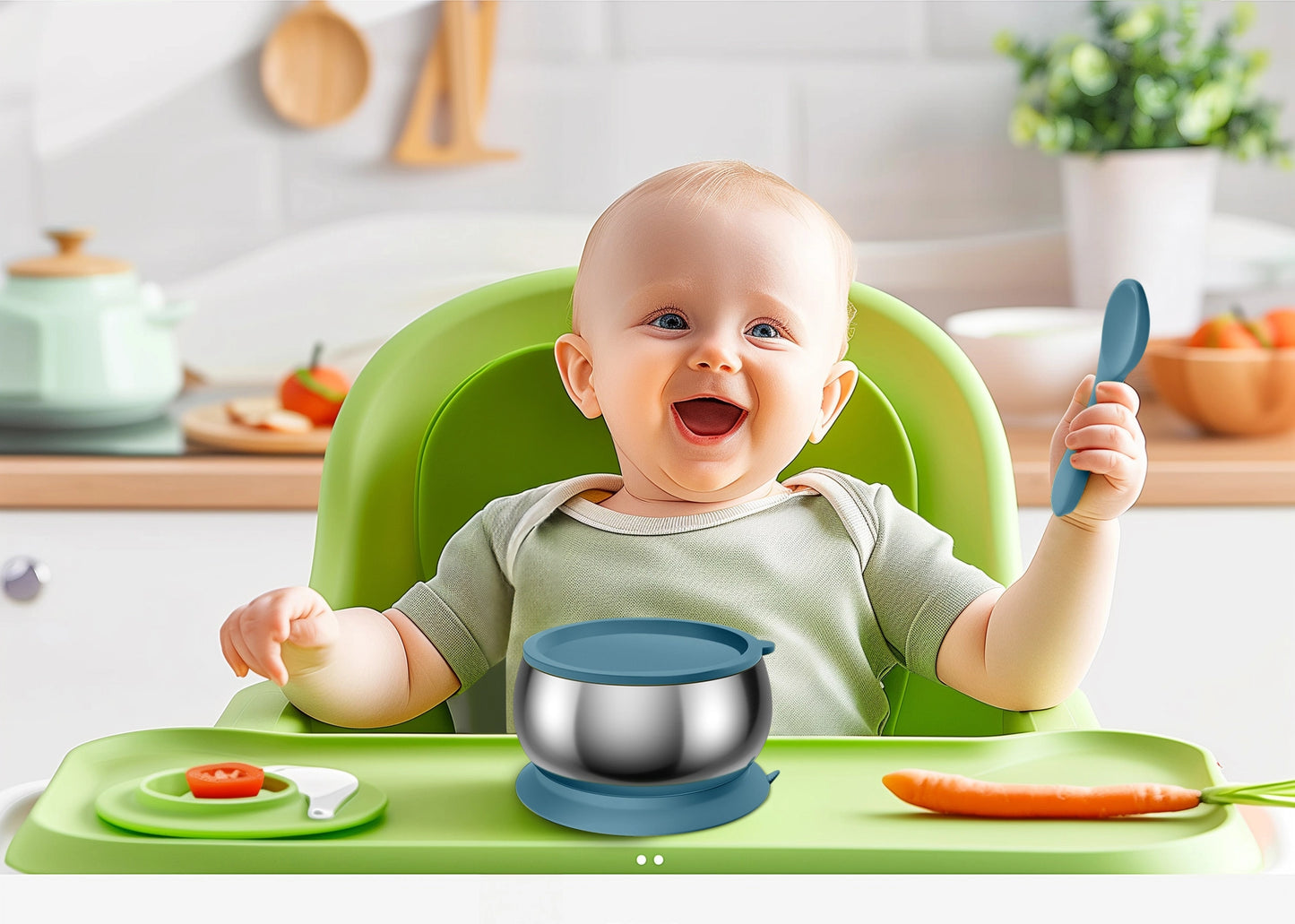 Lion & Lady 18/8 Stainless Steel Feeding Bowl with Silicone Suction Base - Buttercup Yellow