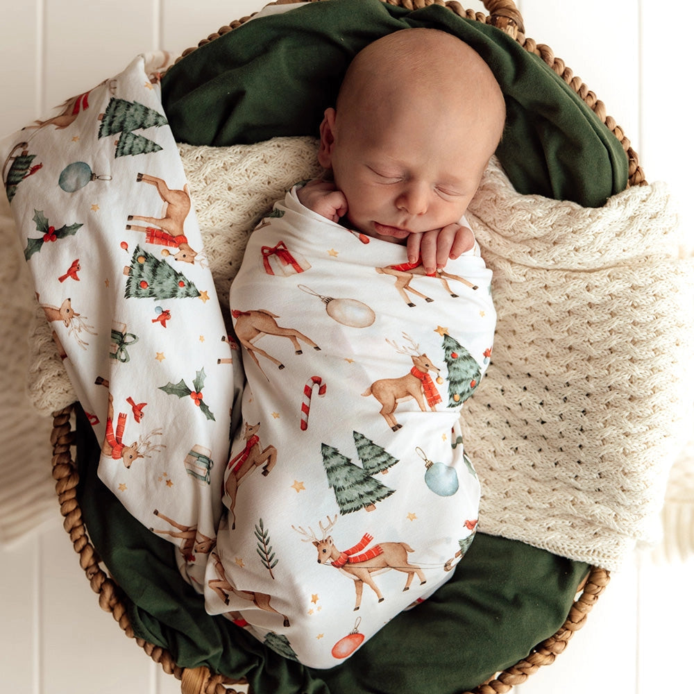 Prancer & Friends Organic Jersey Wrap & Beanie Set by Snuggle Hunny