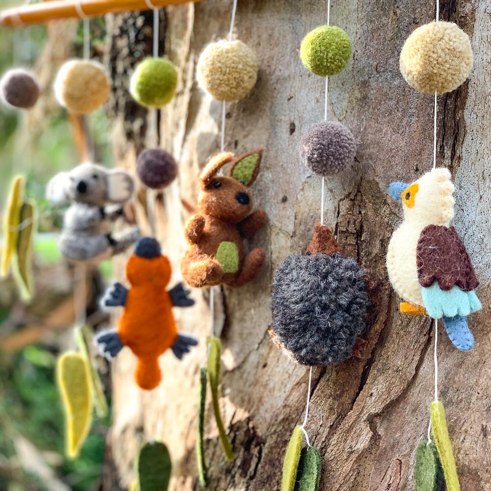 Felt Nursery Cot Mobile Hanging - Australian Animals