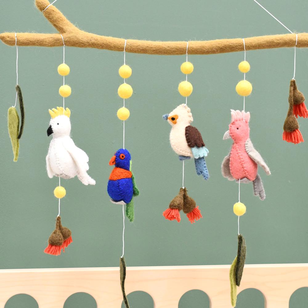 Baby Nursery Hanging - Australian Birds - Cockatoo, Lorikeet, Galah And Kookaburra