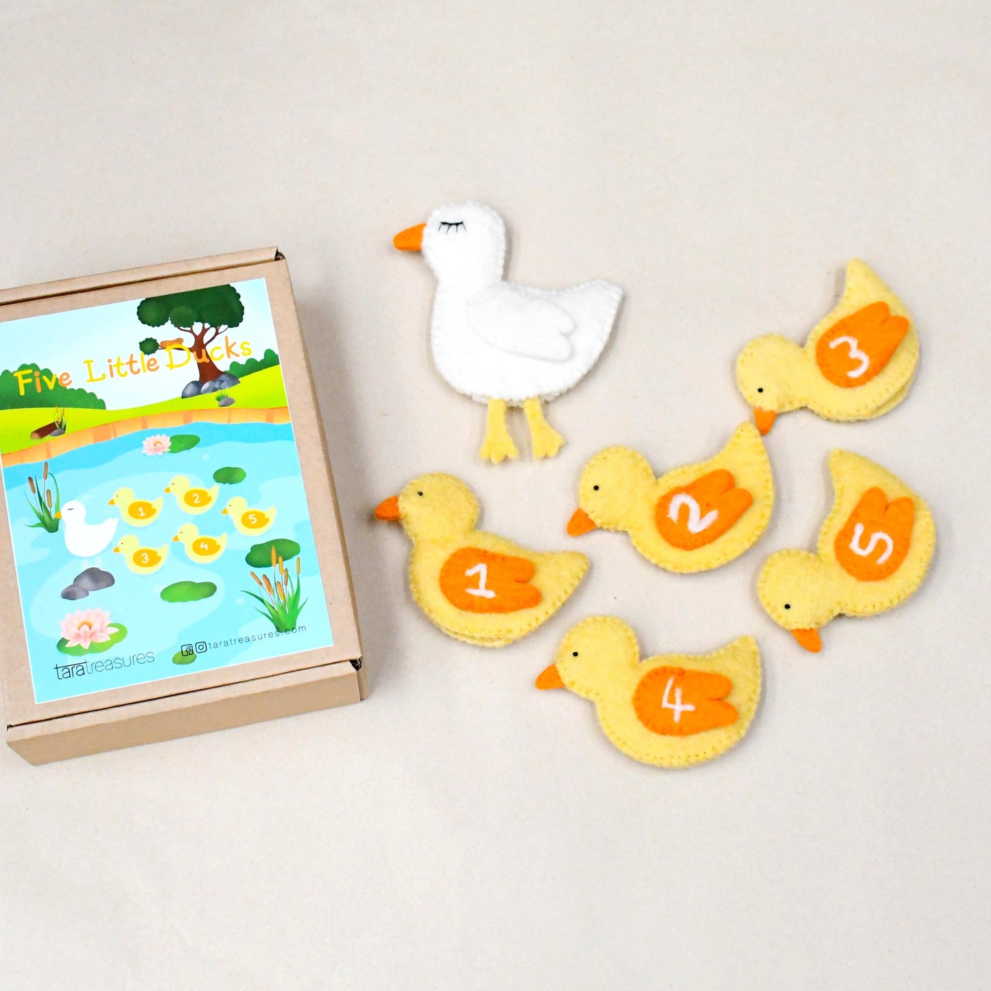 Felt Five Little Ducks, Finger Puppet Set by Tara's Treasures