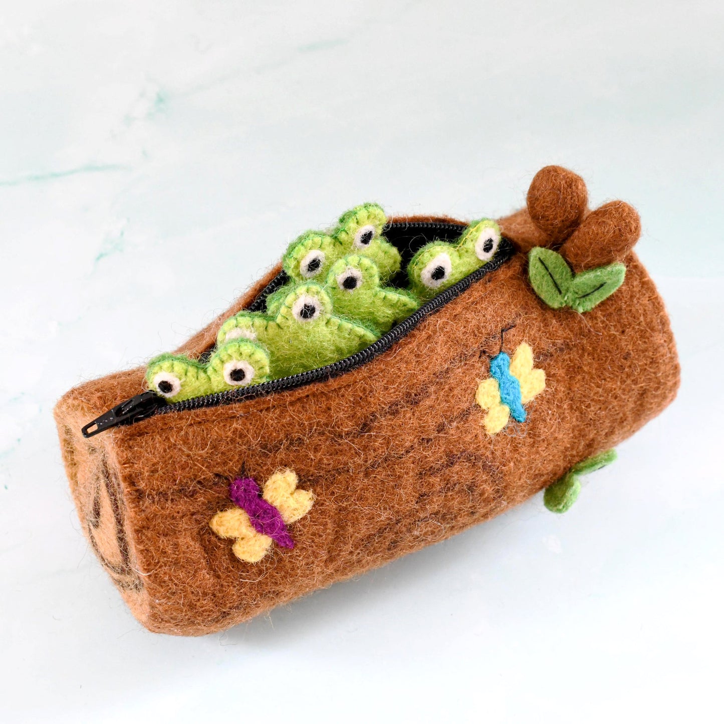 Felt Five Little Speckled Frogs with Log Bag - Finger Puppet Set