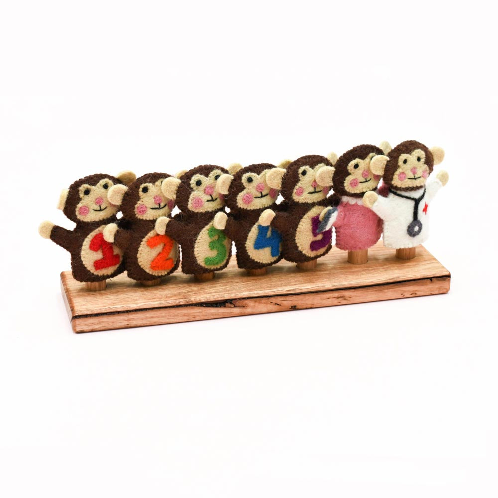 Felt Five Little Monkeys, Finger Puppet Set by Tara's Treasures