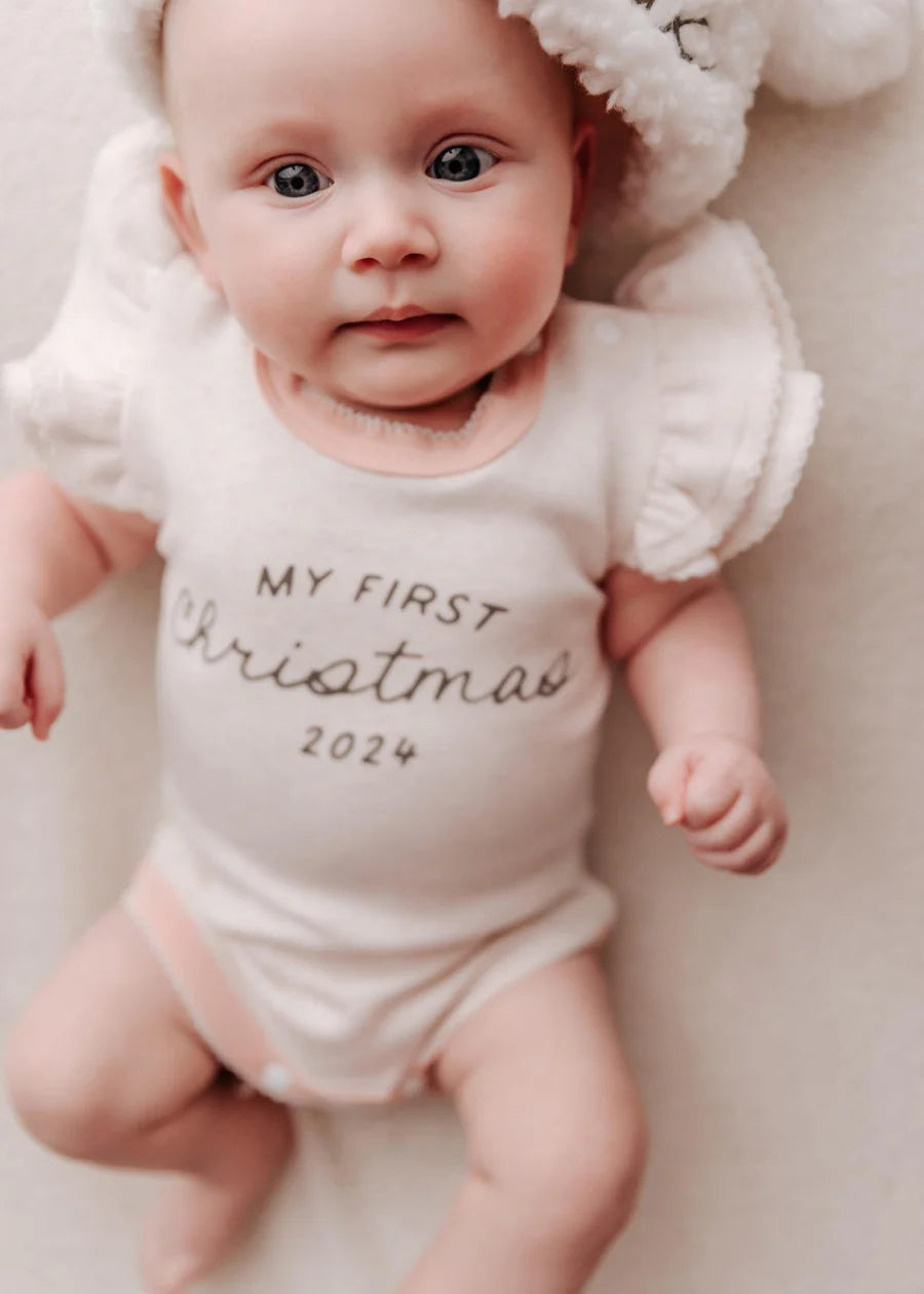 My First Christmas 2024 Bodysuit - Pink by Bencer and Hazelnut