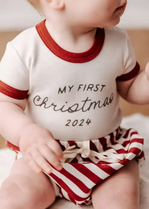 My First Christmas 2024 Bodysuit - Red by Bencer and Hazelnut