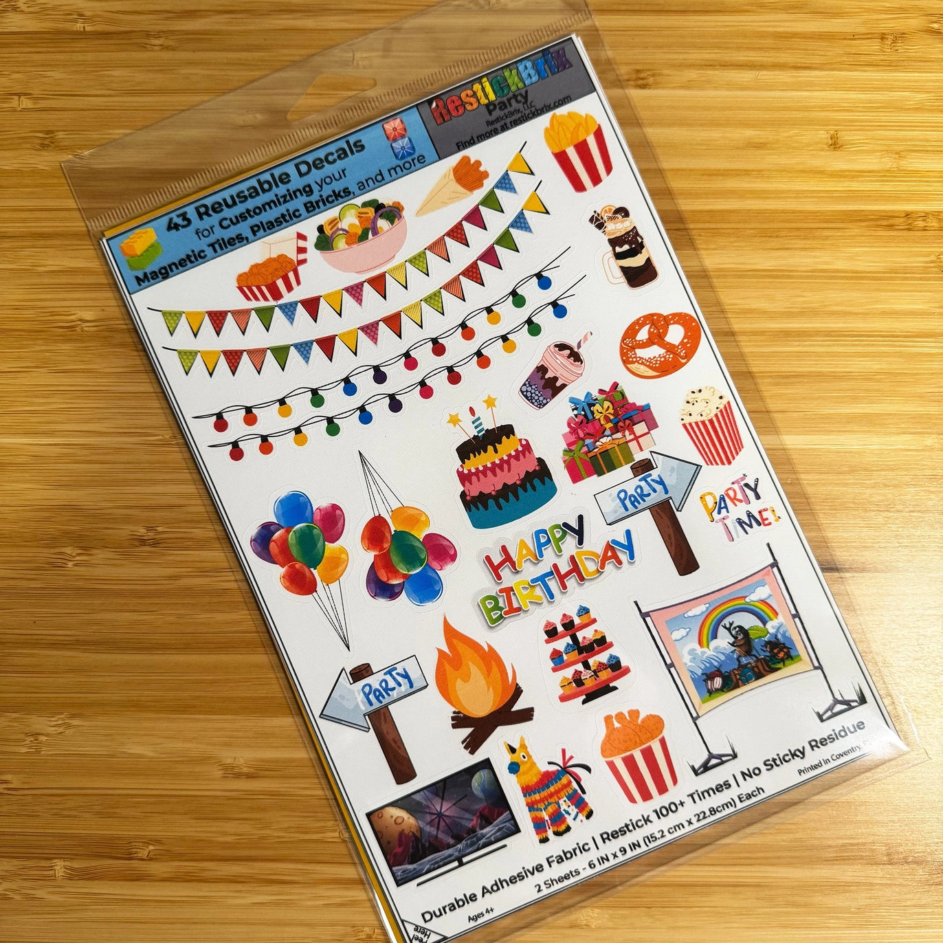 Party: Reusable Decals For Customizing Magnetic Tiles