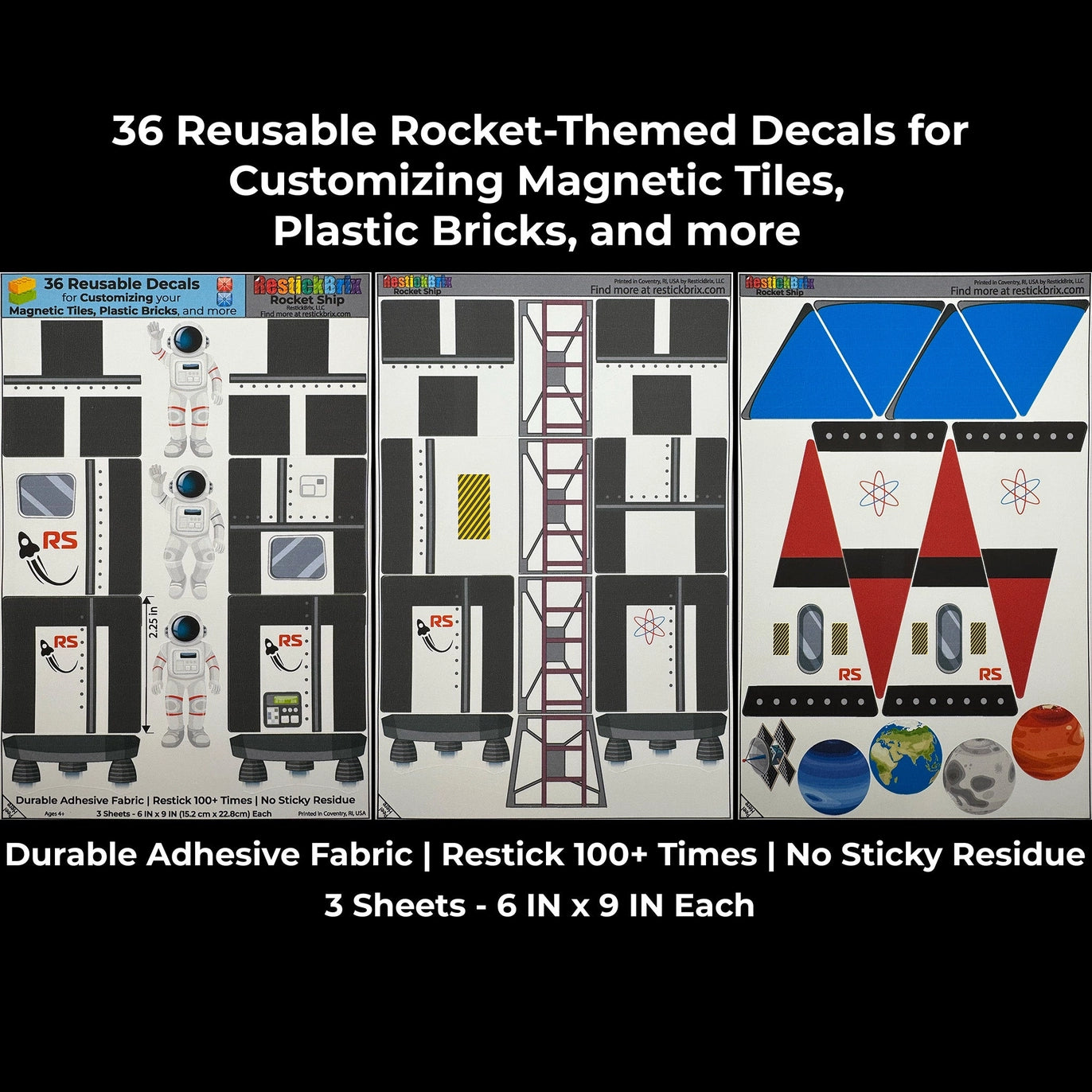 Rocket Ship: Reusable Decals For Customizing Magnetic Tiles