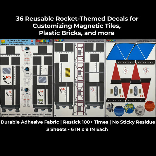 Rocket Ship: Reusable Decals For Customizing Magnetic Tiles
