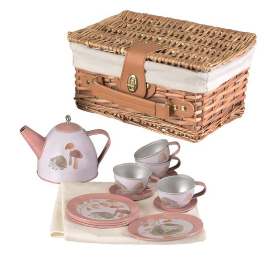 Tin Tea Set Hedgehog In a Wicker Basket