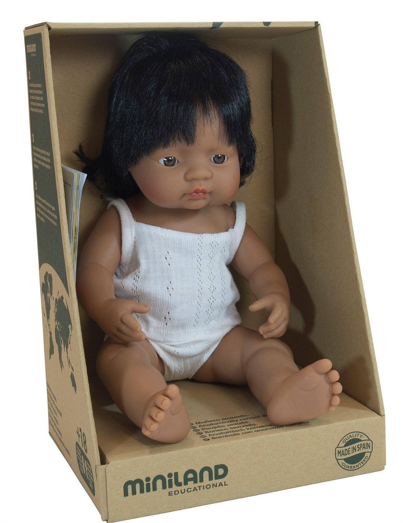 Miniland Doll - Anatomically Correct Baby, Brunette Hispanic Girl, 38 cm