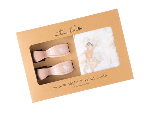 Fairy Muslin Wrap & Dusty Pink Pram Clips Set