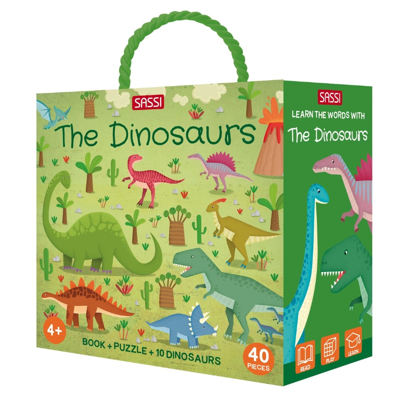 Sassi 3D Puzzle and Book Set - Learn Words Dinosaurs, 40 Pcs