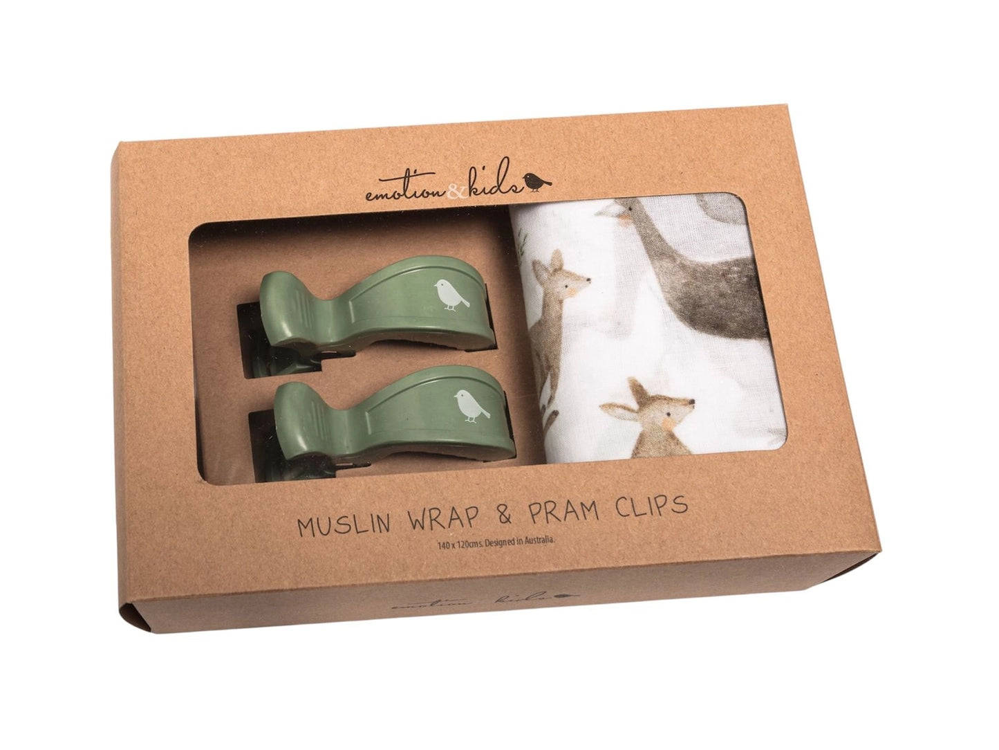 Australiana Muslin Wrap & Sage Pram Clip Set