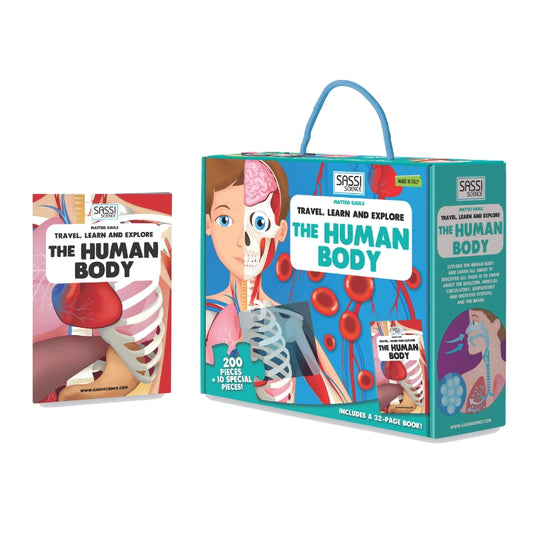 Sassi Travel, Learn and Explore - Puzzle and Book Set - the Human Body, 200 Pcs