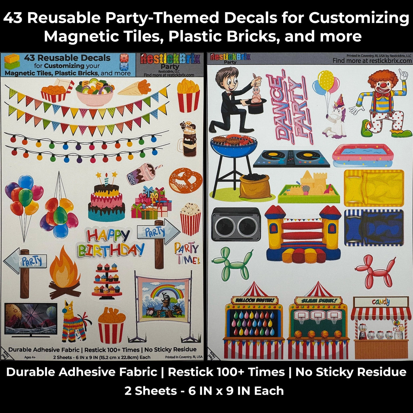 Party: Reusable Decals For Customizing Magnetic Tiles