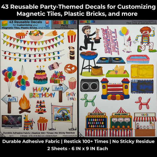 Party: Reusable Decals For Customizing Magnetic Tiles
