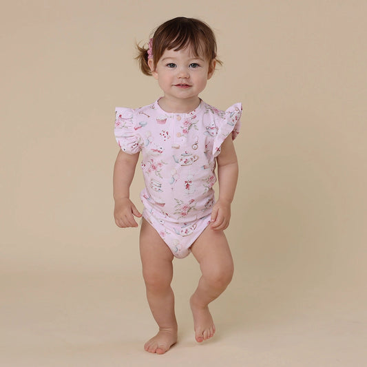 Alice’S Tea Party Short Sleeve Organic Bodysuit by Snuggle Hunny