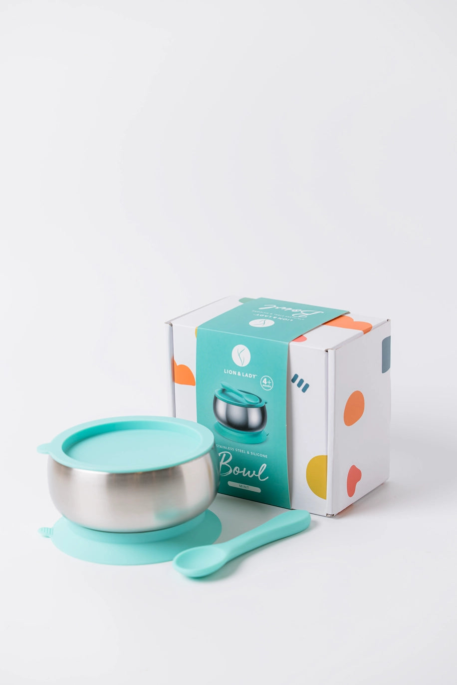Lion & Lady 18/8 Stainless Steel Feeding Bowl with Silicone Suction Base - Mint