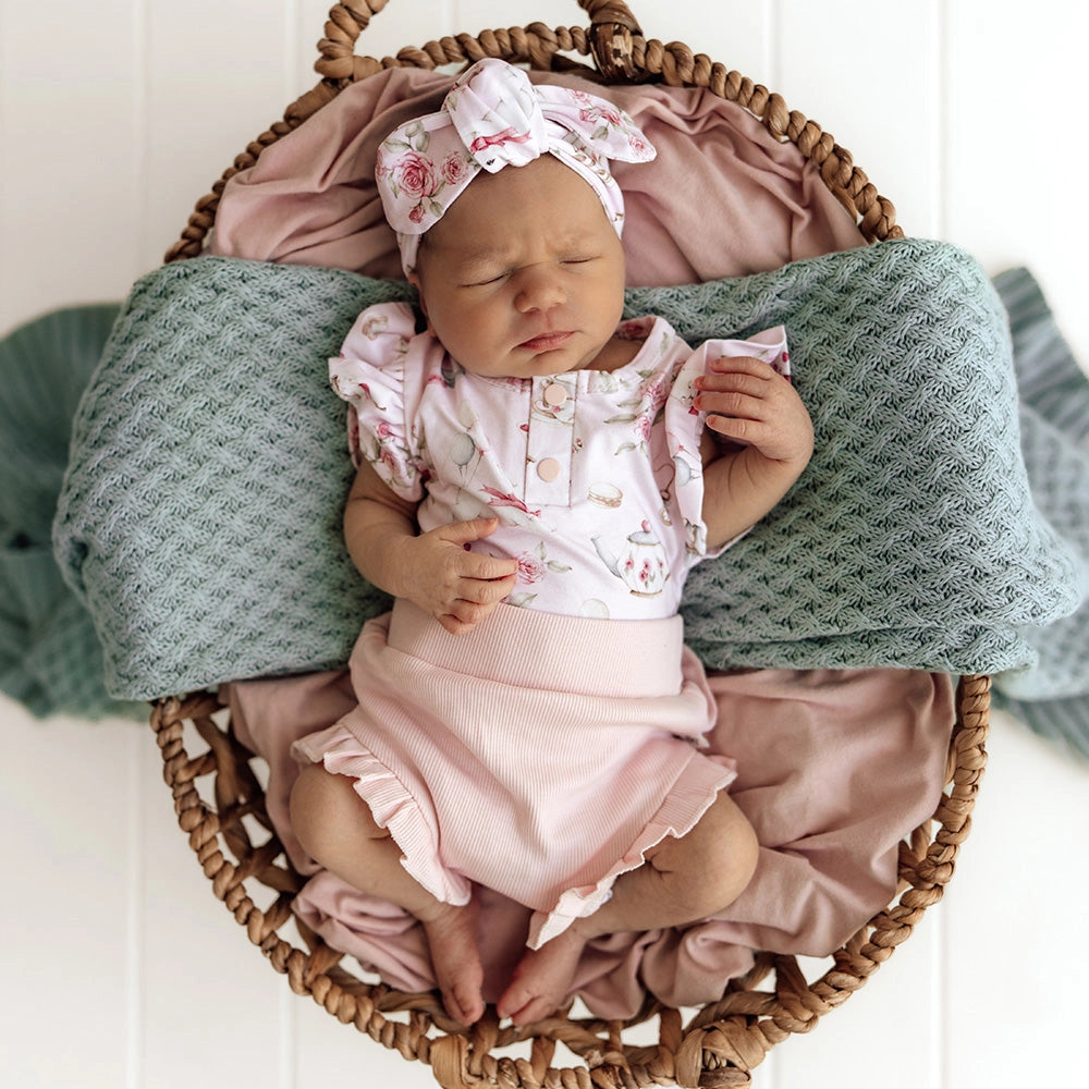 Alice’S Tea Party Short Sleeve Organic Bodysuit by Snuggle Hunny