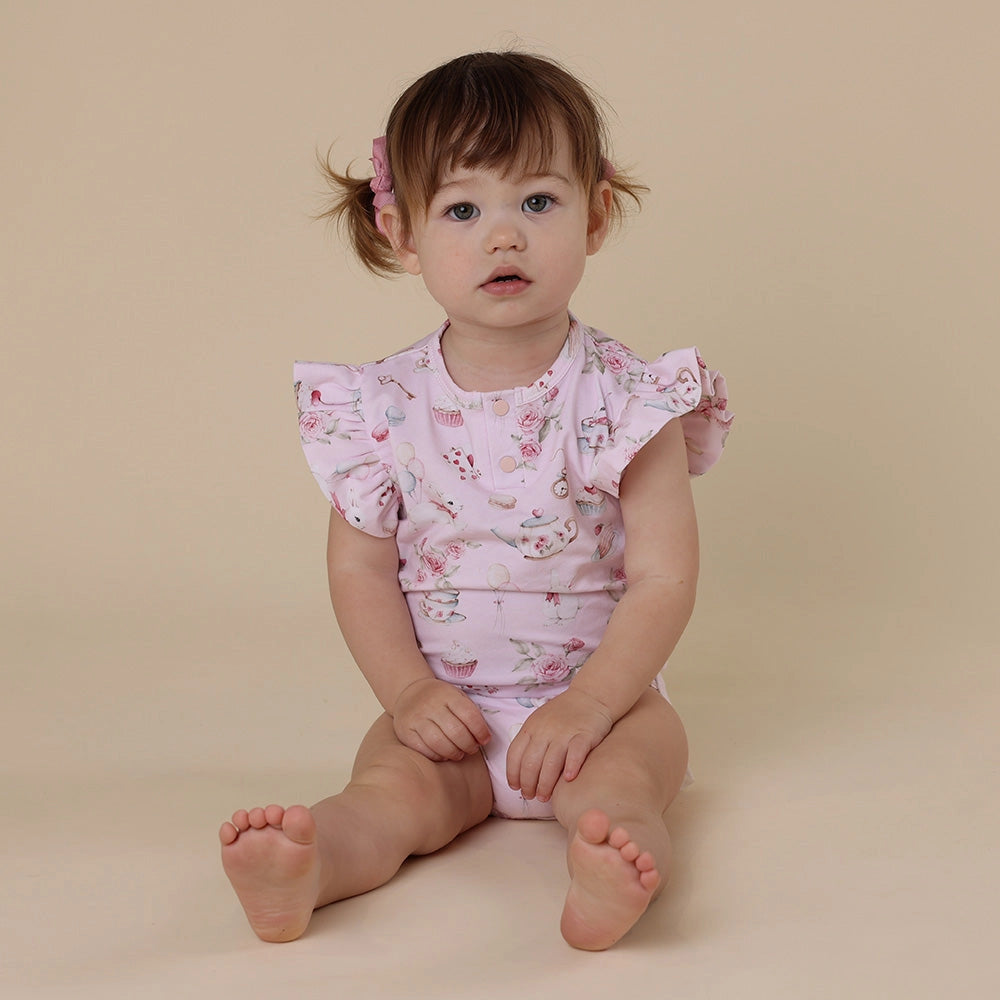 Alice’S Tea Party Short Sleeve Organic Bodysuit by Snuggle Hunny
