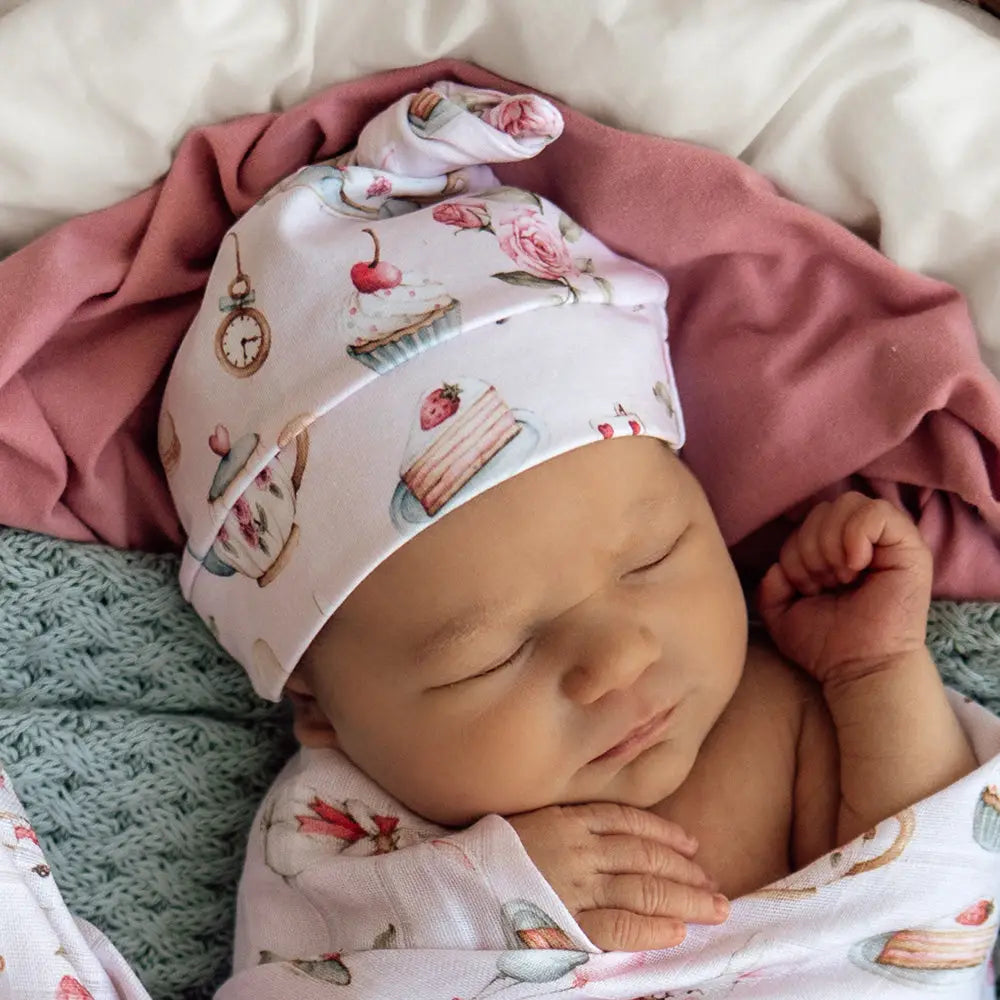 Alice’S Tea Party Organic Knotted Beanie by Snuggle Hunny