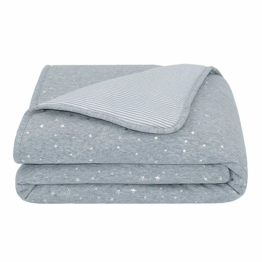 Quilted Cot Comforter - Silver Stars/Grey Stripes