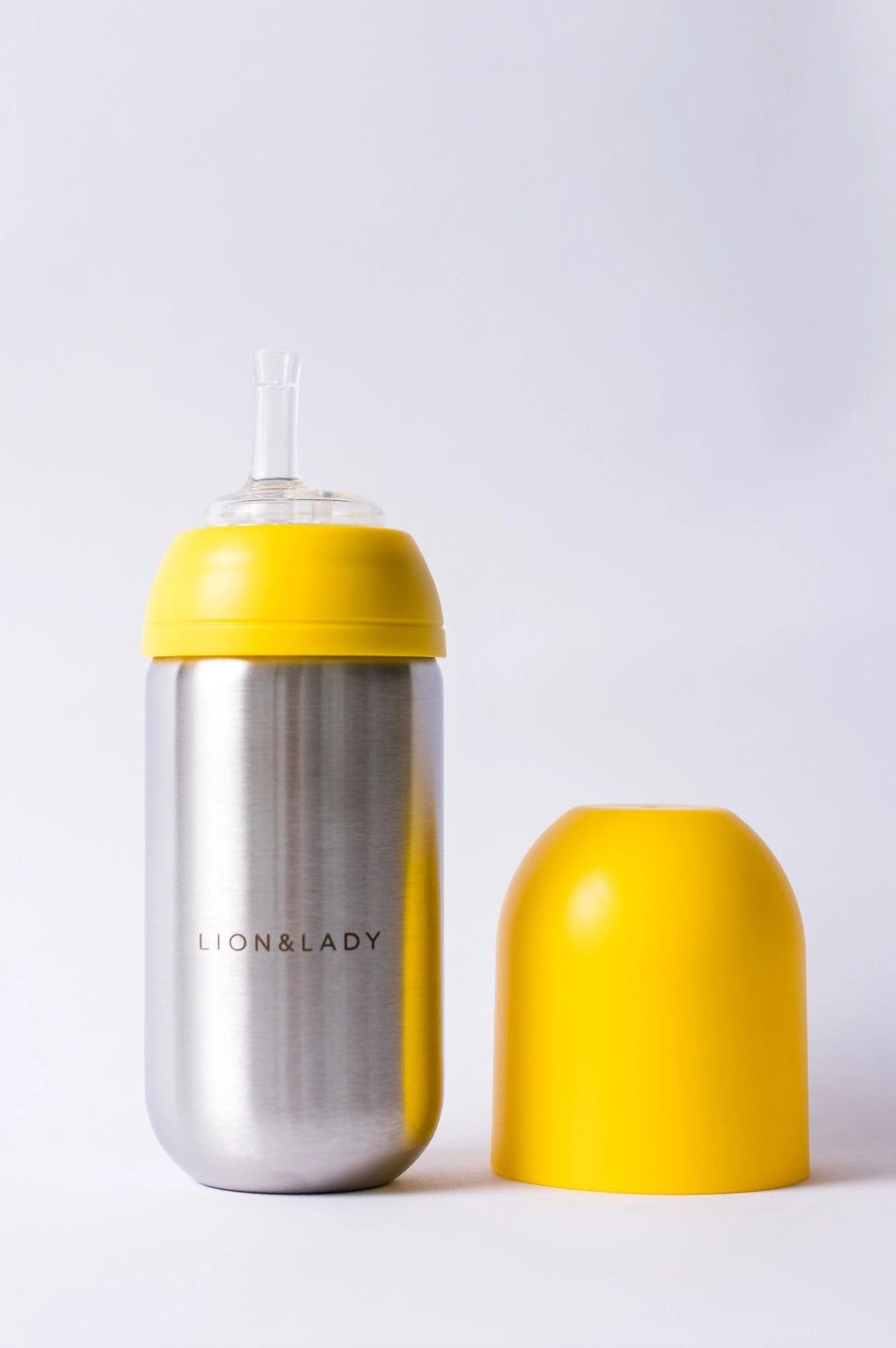Lion & Lady Toddler Straw Cup - 350ml 18/8 Stainless Steel - Yellow