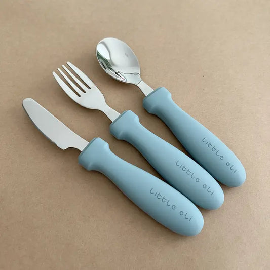 Silicone and Stainless Steel Cutlery Set - Dusty Blue