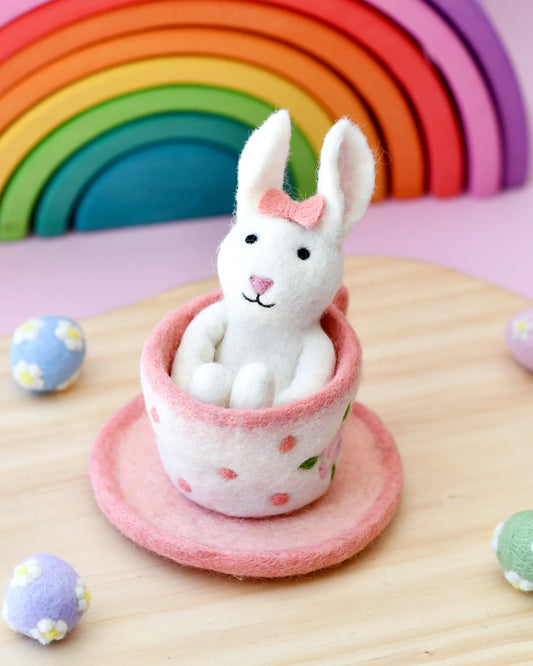 Felt Rabbit in a Tea Cup Toy