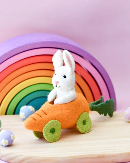 Felt Rabbit with Carrot Car Toy