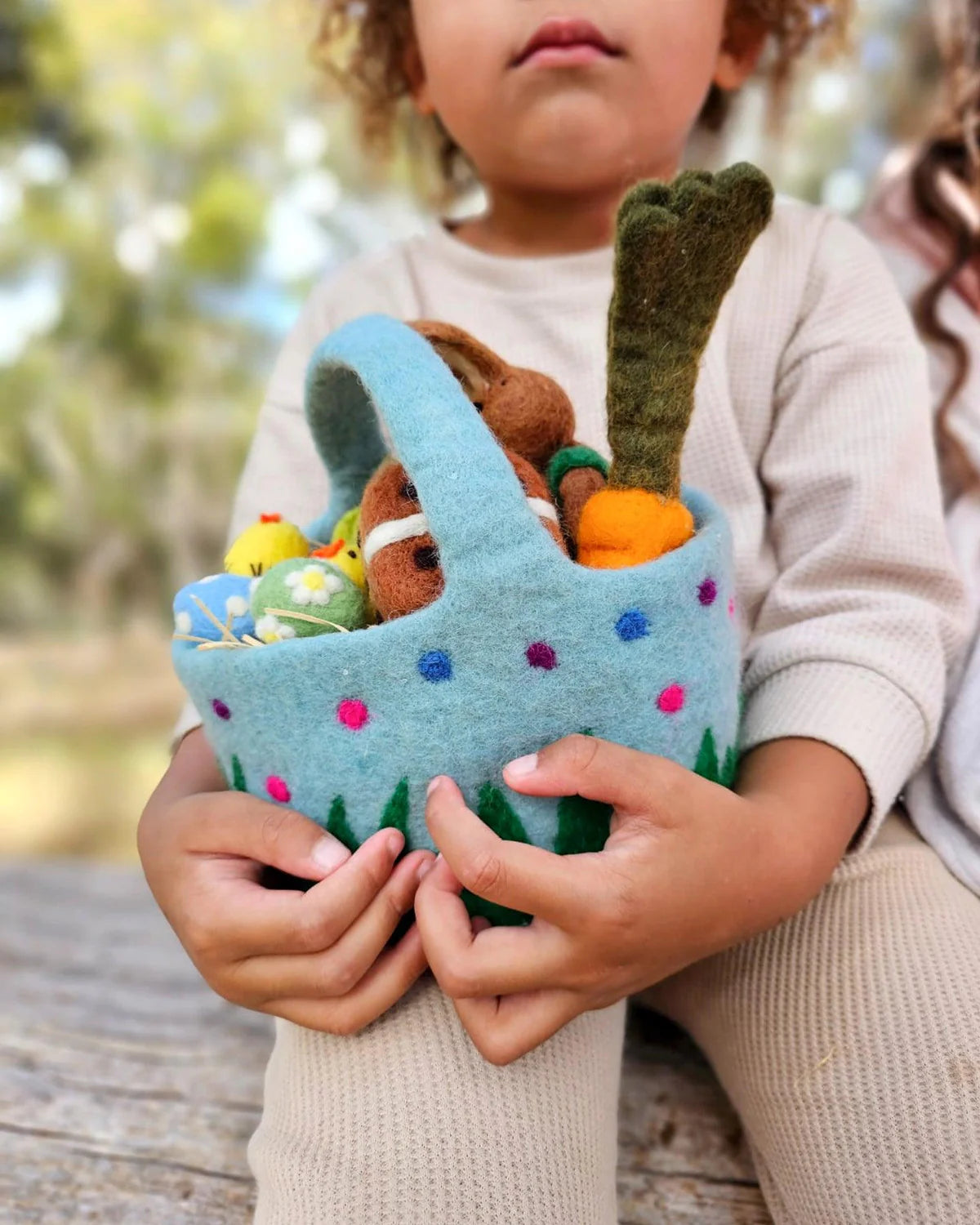 Felt Blue Basket with Colourful Spots by Tara's Treasures