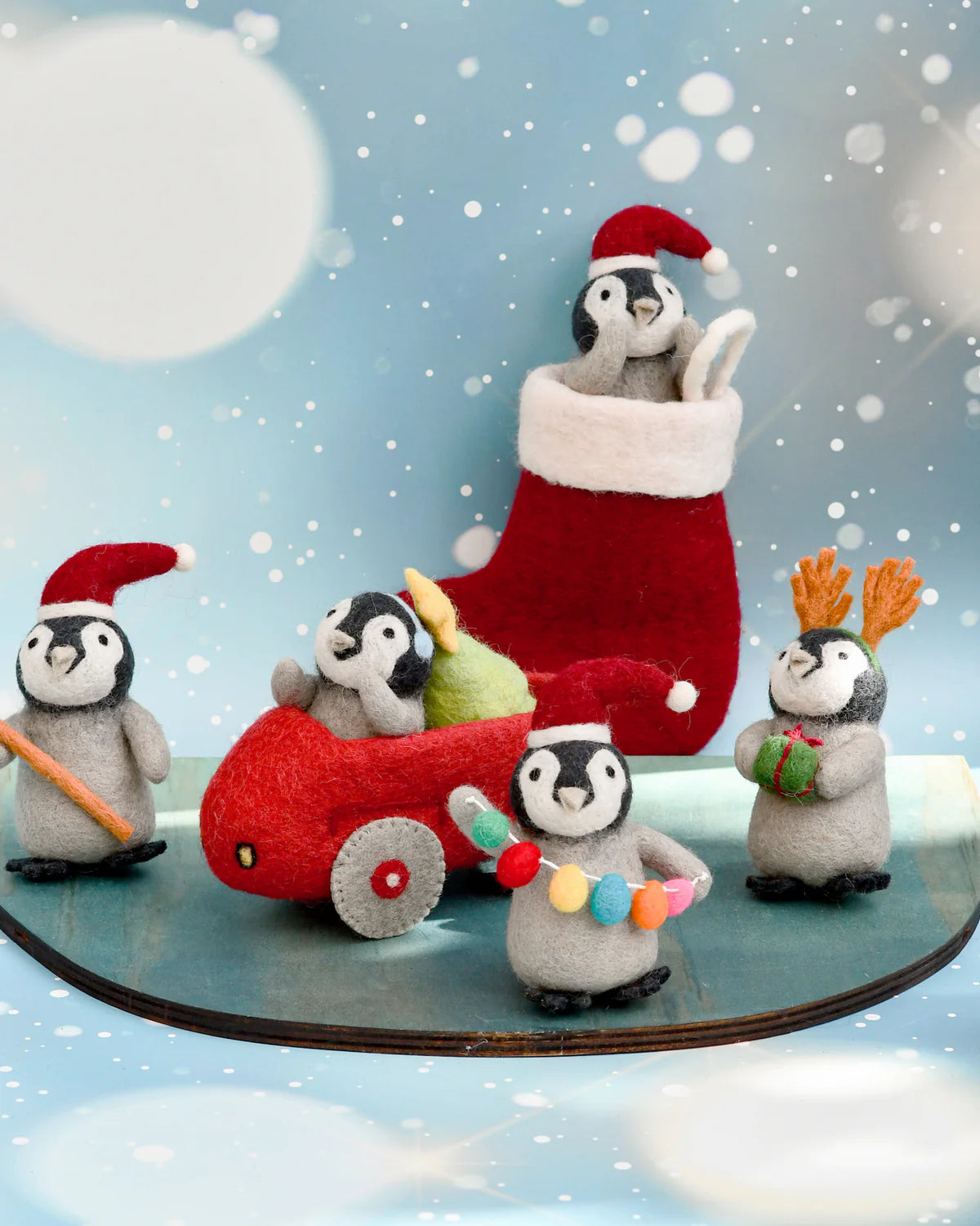 Felt Penguin in Toy Car and Christmas Tree by Tara's Treasures