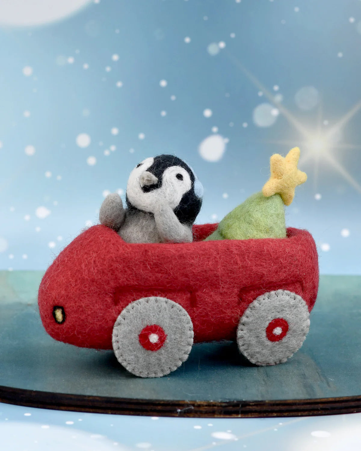 Felt Penguin in Toy Car and Christmas Tree by Tara's Treasures