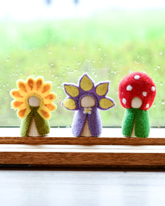 Floral Peg Doll Set - Sunflower, Iris and Toadstool