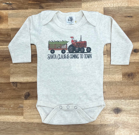 SALE "Santa Claus Is Coming To Town Country Christmas Tractor" LONG SLEEVED Body Suit WAS $29.95