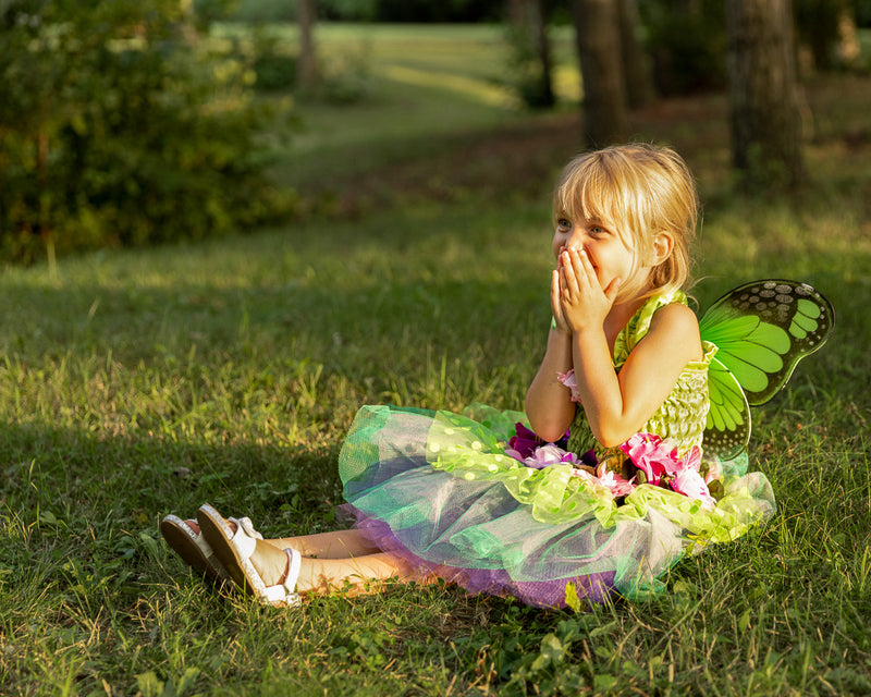 Green Fairy Blooms Deluxe Dress with Wings - Size 5-6
