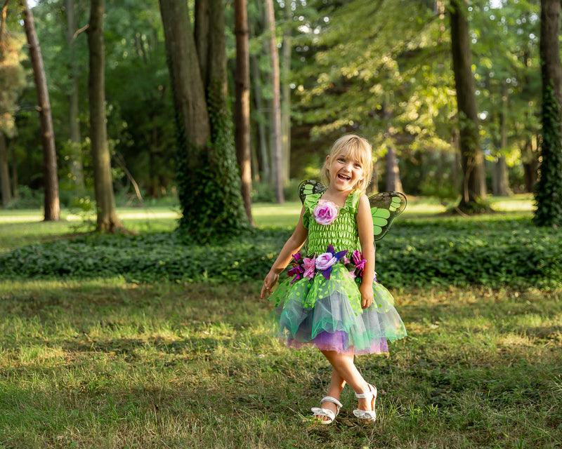 Green Fairy Blooms Deluxe Dress with Wings - Size 5-6
