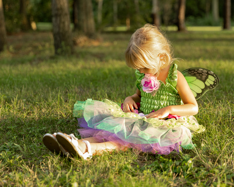 Green Fairy Blooms Deluxe Dress with Wings - Size 5-6