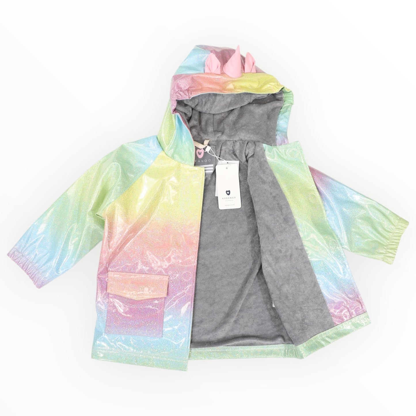Glitter Unicorn Rainbow Raincoat Pink