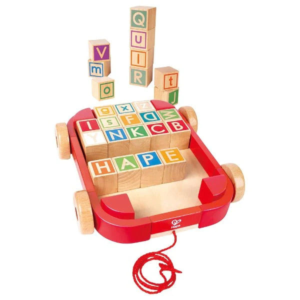 Hape Wooden Pull Along Cart with Blocks