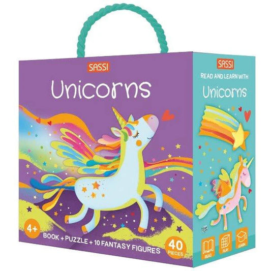 Sassi 3D Puzzle and Book Set - Read and Learn with Unicorns, 40 pcs