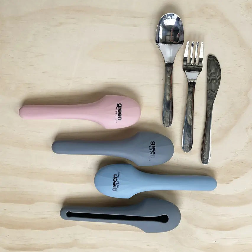 Stainless Steel Travel Cutlery in Silicone Pouch - Denim