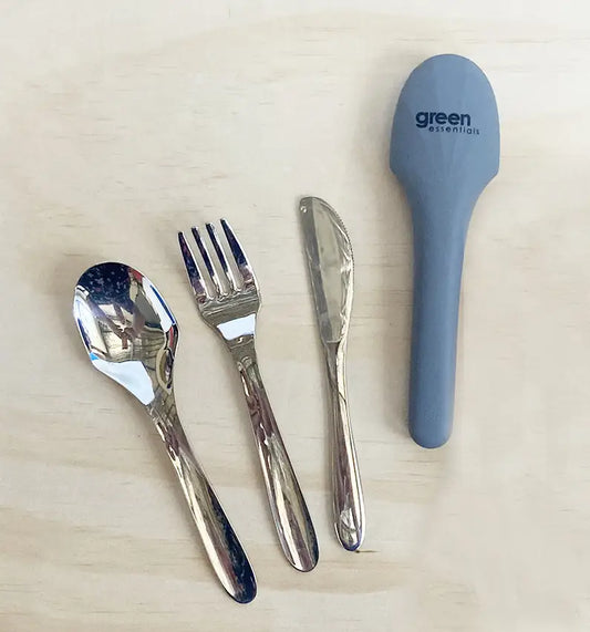 Stainless Steel Travel Cutlery in Silicone Pouch - Denim